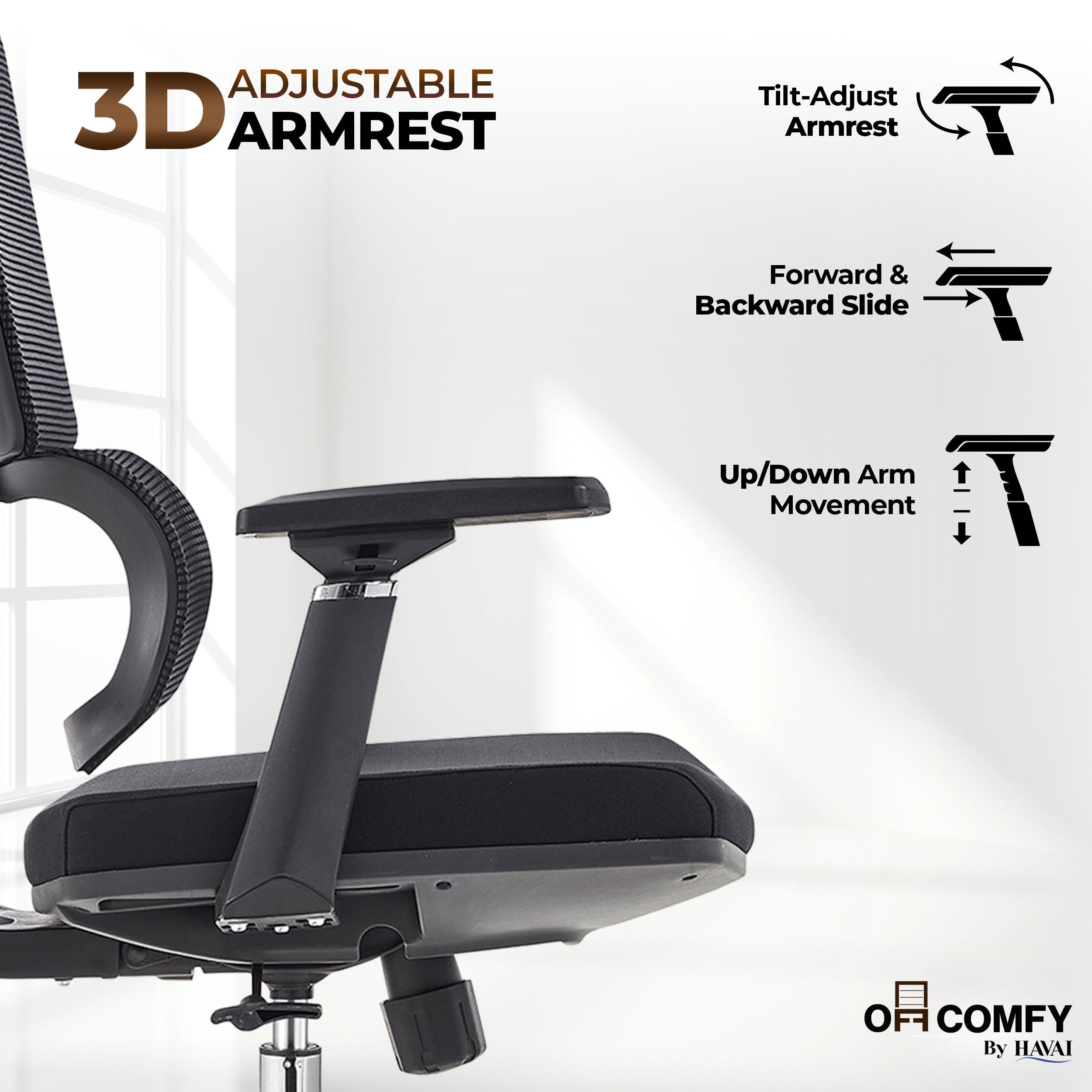 HAVAI Neo High Back Ergonomic Mesh Office Chair |  Multi-Lock Mechanism | Chrome Base | 3D Armrests with PU Pads  | Adjustable Headrest | Breathable Mesh Back (Black
