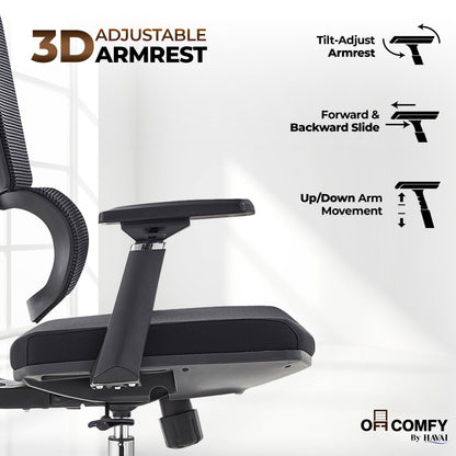 HAVAI Neo High Back Ergonomic Mesh Office Chair |  Multi-Lock Mechanism | Chrome Base | 3D Armrests with PU Pads  | Adjustable Headrest | Breathable Mesh Back (Black