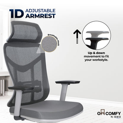 HAVAI Pulse High Back Ergonomic Mesh Office Chair |  Multi-Lock Tilt Mechanism | Chrome Base| Breathable Mesh Back | Fixed Headrest (Grey)