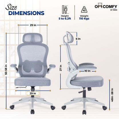 HAVAI LUMA GREY Ergonomic Mesh Office Chair | Mid Back | Breathable Net Fabric | Reclining | Height Adjustable | Class 2 Gas Lift | Nylon Base | Smooth Wheels | WFH &amp; Office