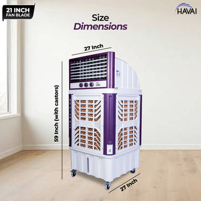 HAVAI 8X Flo Pro Plastic Body Duct Air Cooler | 100L Tank | 21” 4-Leaf Fan | 8500 m³/hr Airflow | 30 ft Air Throw | Double Ball Bearing Motor | 4-Side Honeycomb Cooling