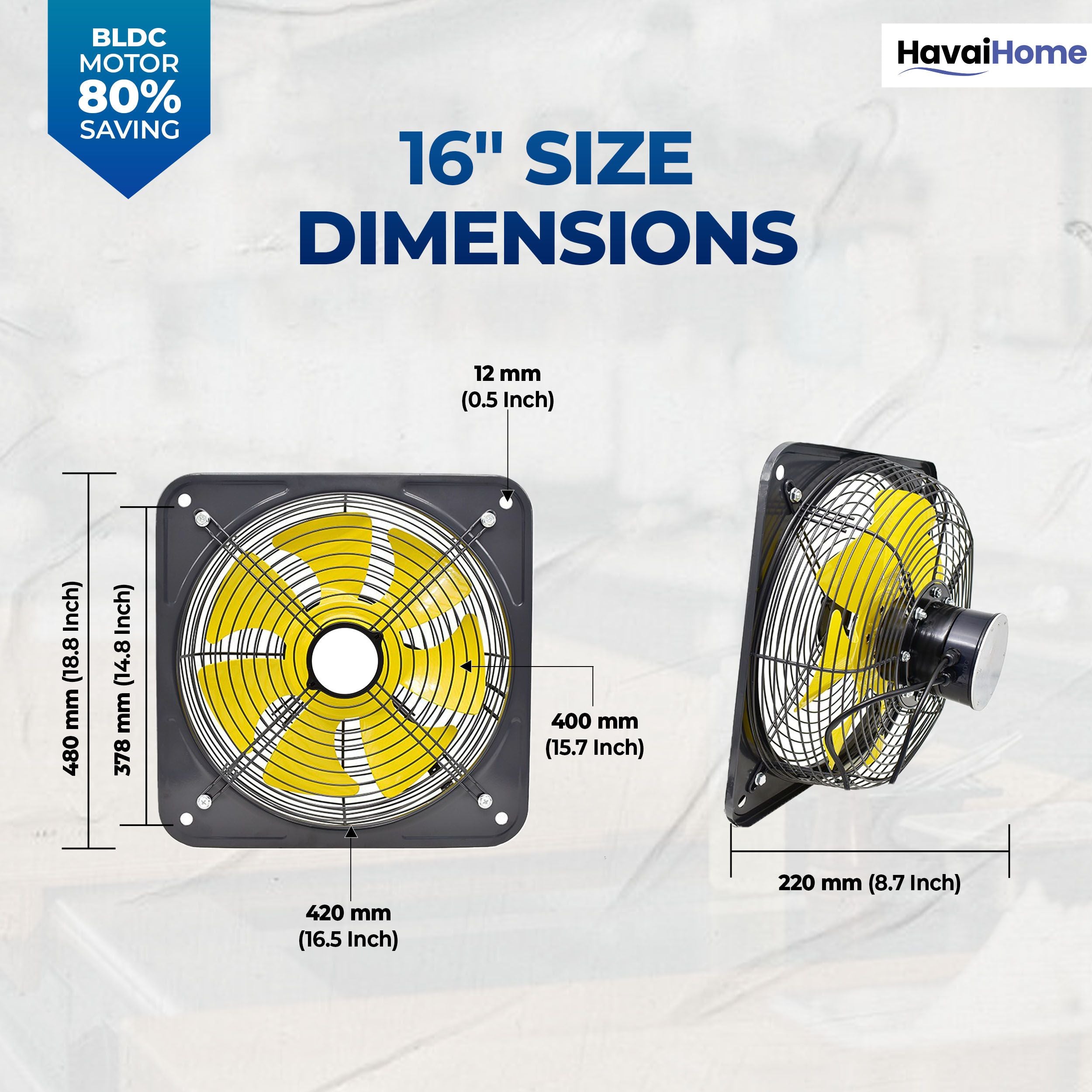 BLDC Exhaust Fan | Power : 10W - 220W | Speed: 450-2800 RPM | Air Volume: 200-6000 m³/h | 1-Year Warranty | Stepless Speed Control | Metal Frame Included | Soundless (16-Inch Blade)
