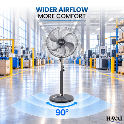 Havai 18 Inch BLDC Commercial Pedestal Fan with Remote &amp; 6 Aluminium Blades Installation Included, 2-Year Warranty, 8–95W Power, 9 Speeds, Timer, Automatic Oscillation &amp; Fingerproof Safety Grill.