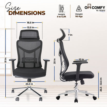 HAVAI Pulse High Back Ergonomic Mesh Office Chair |  Multi-Lock Tilt Mechanism | Chrome Base| Breathable Mesh Back | Fixed Headrest (Black)