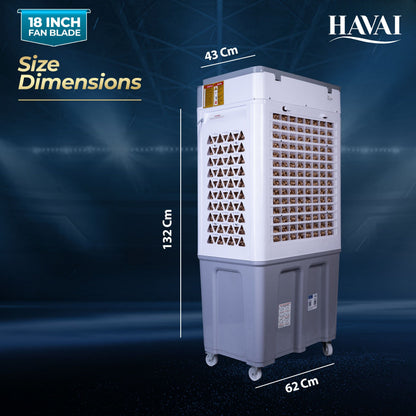 HAVAI Thunder 18 Desert Cooler | 18” Heavy-Duty Aluminium Fan Blade | 110 Dia 35mm Powerful Motor | Auto Swing | 3-Side Honeycomb Pads | 20 Ft Air Throw | 100L Tank | 1-Year Motor Warranty + Post-Warranty Support | White &amp; Grey