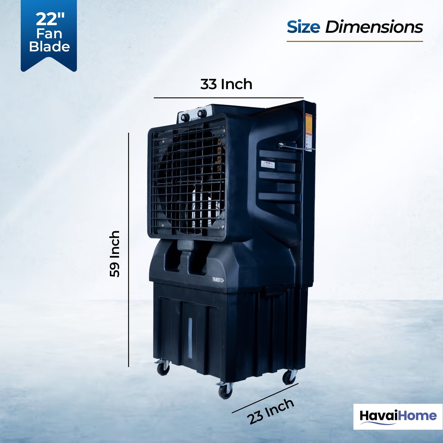 Thunder 22+ Desert Cooler |22 Inch Aluminum Blade |750 Feet Area Coverage|150 Litre Tank Capacity, Lockable Wheels, Auto Swing, Thick Dense Honeycomb, 1 Year Warranty|3 Speed Control