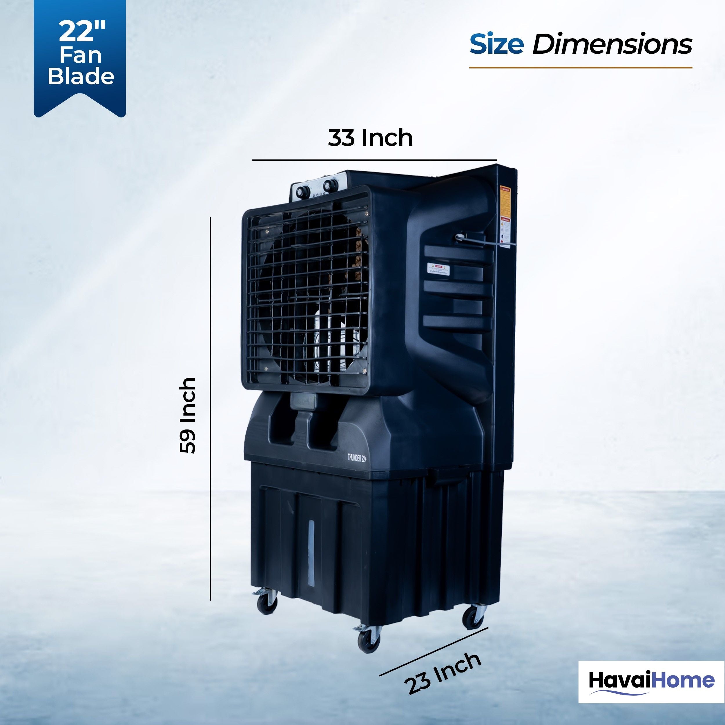 Thunder 22+ Desert Cooler |22 Inch Aluminum Blade |750 Feet Area Coverage|150 Litre Tank Capacity, Lockable Wheels, Auto Swing, Thick Dense Honeycomb, 1 Year Warranty|3 Speed Control