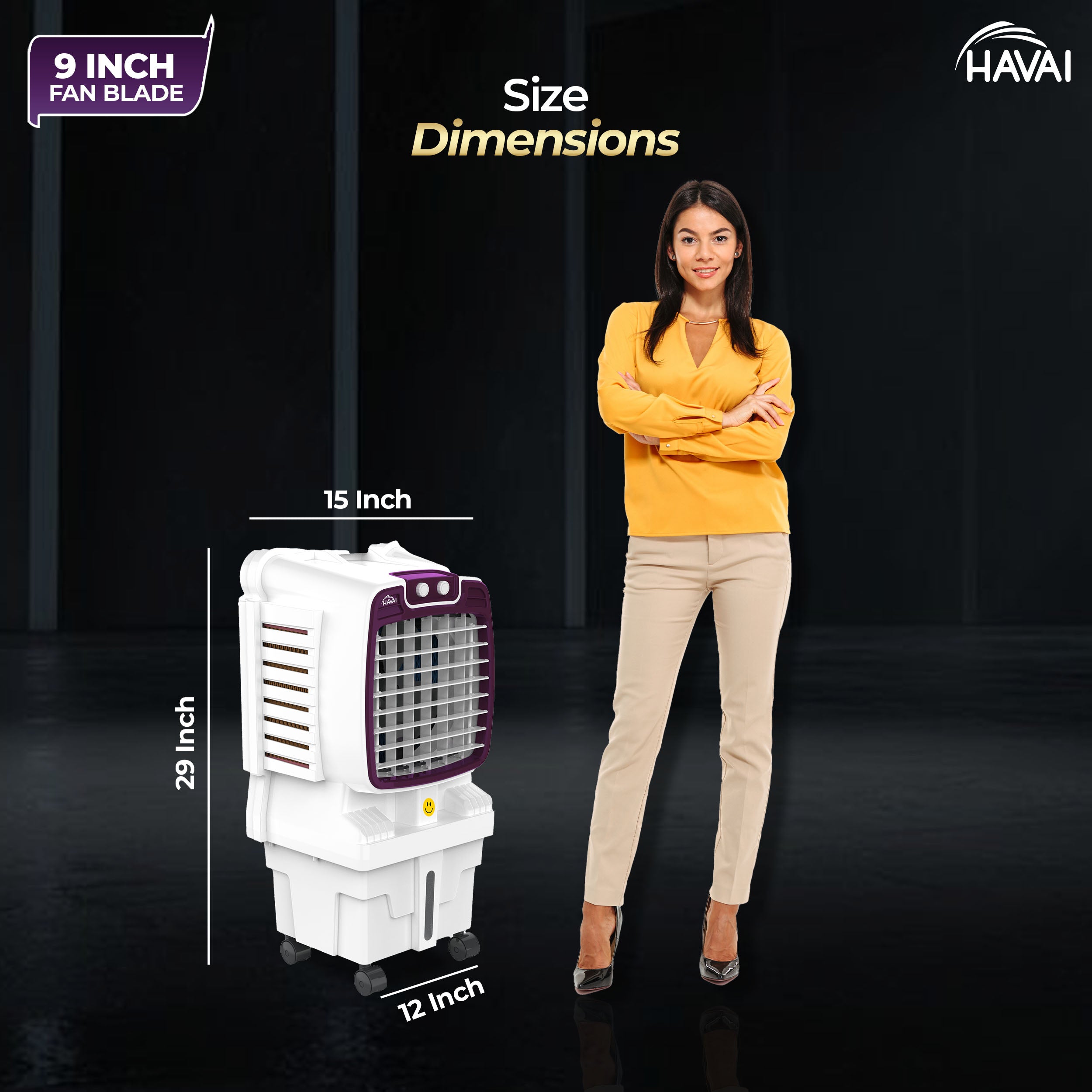 HAVAI Arizona 9 Mini Personal Air Cooler | India’s First 9-Inch Blade Cooler | 2600 RPM | 5 Ft Air Throw | 3-Side Honeycomb | 12L Tank | Motorised Louvers | 120W | Ideal for 50 Sq Ft
