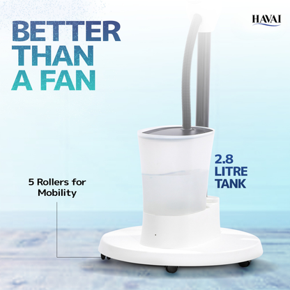HAVAI Blu Mist Pedestal Fan – 16" Residential Mist Fan | Remote Control | 2.8 Litre Tank | Installation Included (White, Pack of 1)