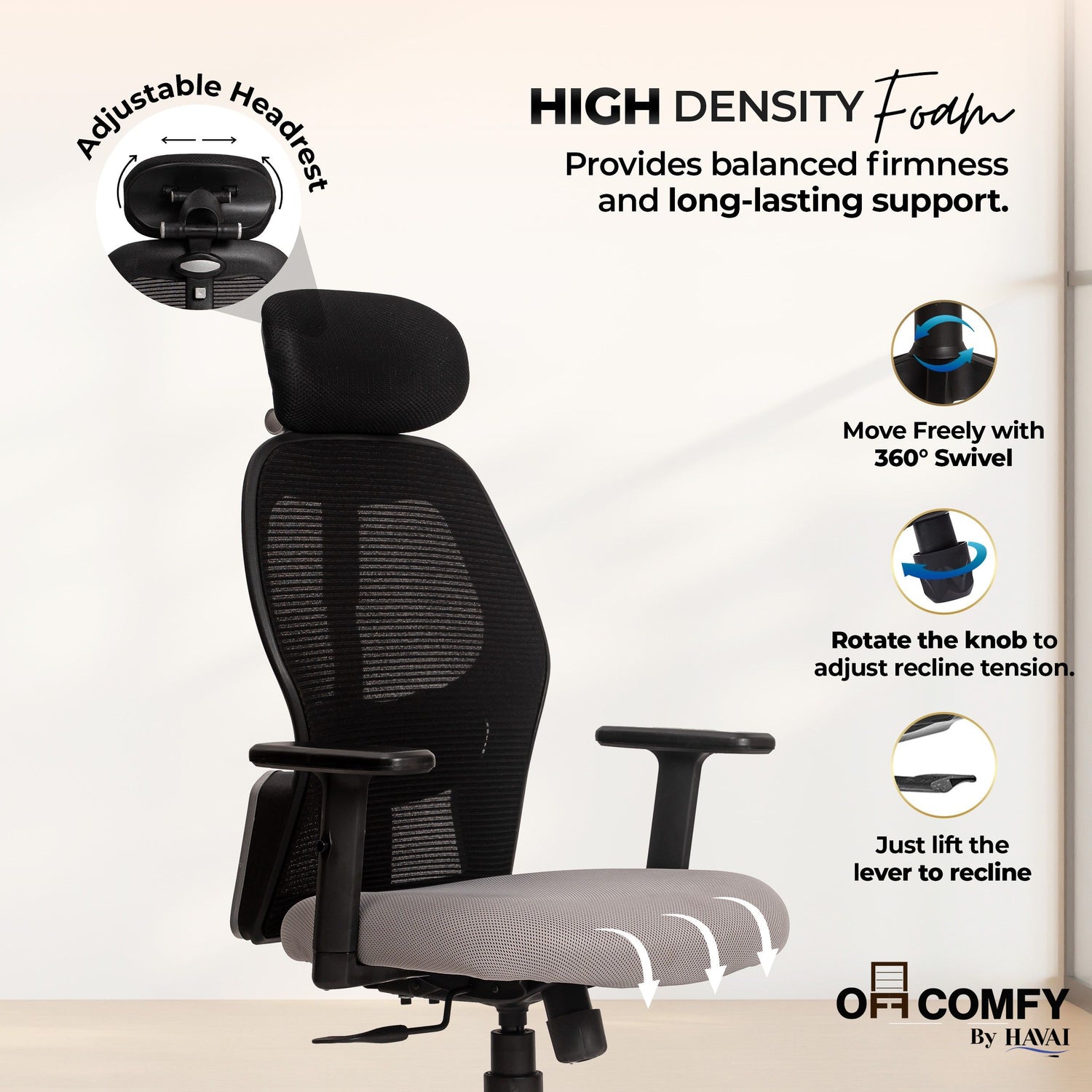 Tauras Lean Back High Back Mesh Ergonomic Office Chair | Single Lock Synchro Tilt | Nylon Base | Class 4 Gaslift | 2D Adjustable Armrests | 50mm Casters | Premium Mesh Back &amp; Fabric Seat