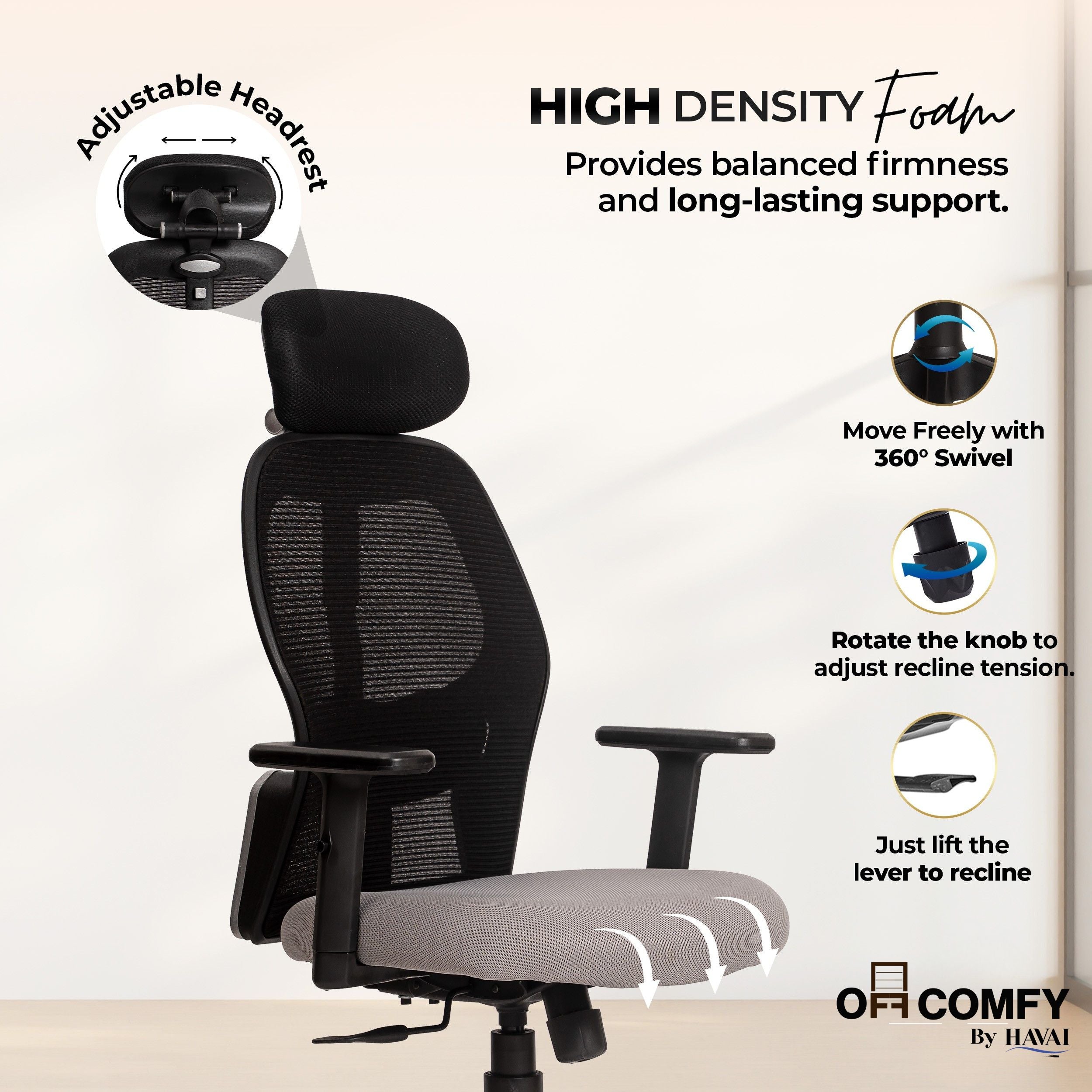 Tauras Lean Back High Back Mesh Ergonomic Office Chair | Single Lock Synchro Tilt | Nylon Base | Class 4 Gaslift | 2D Adjustable Armrests | 50mm Casters | Premium Mesh Back &amp; Fabric Seat