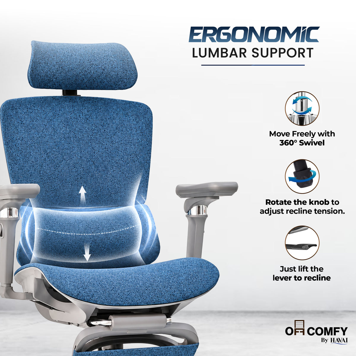 Havai Neo Pro Ergonomic Office Chair with Adjustable Lumbar &amp; Legrest | 3D Adjustable Armrests | Fully Cushioned Seat | Adjustable Headrest | Adjustable Backrest | Adjustable Lumbar Support | Reclining Function | Extendable Leg Rest | Ergonomic Design
