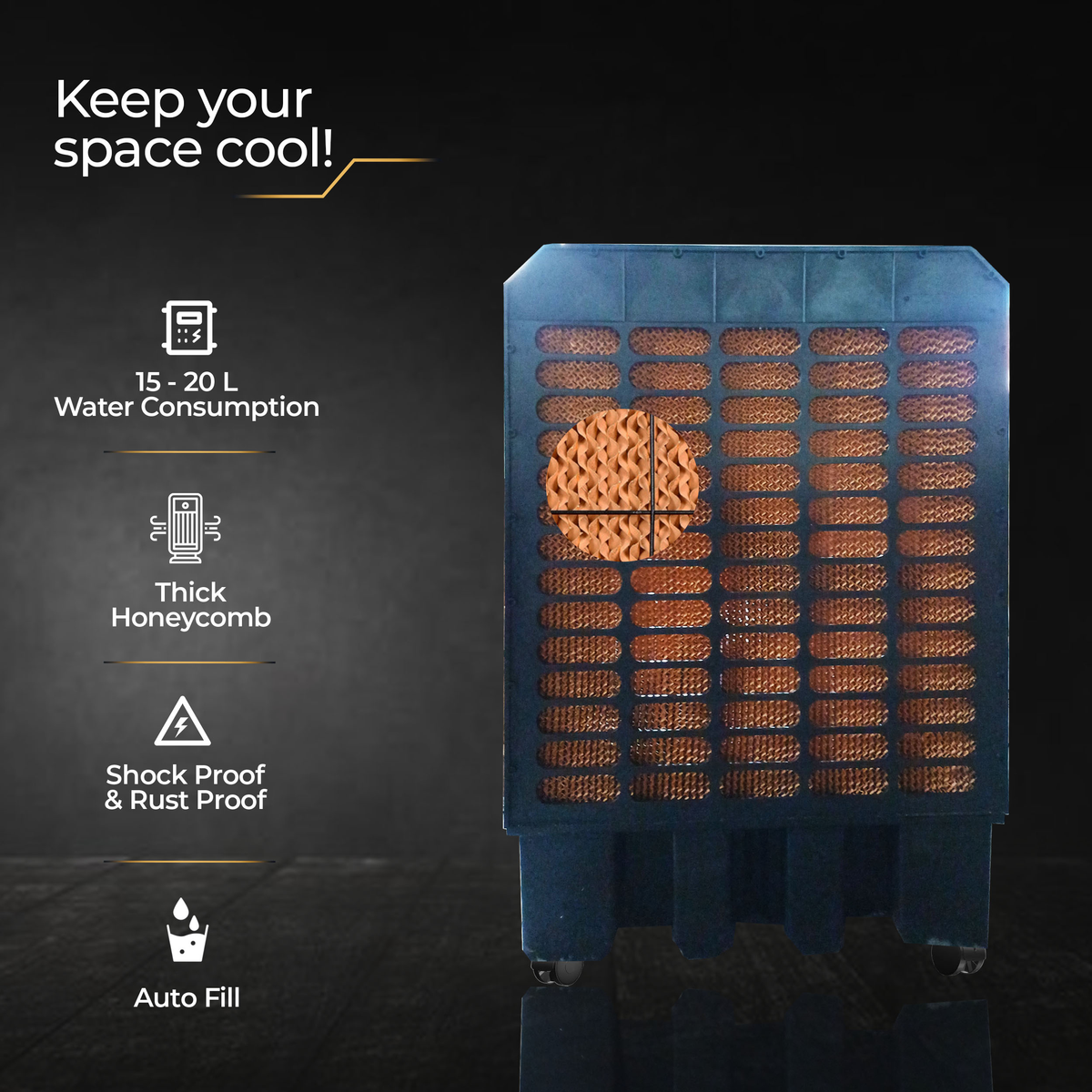 HAVAI Thunder 200 Tent Cooler | 30-Inch Heavy-Duty 3-Leaf Blade | 10,000 m³/hr Air Delivery | 175 Litre Water Tank | 550W Powerful Motor | Single-Phase Aluminium Winding Motor|1-Year Warranty)