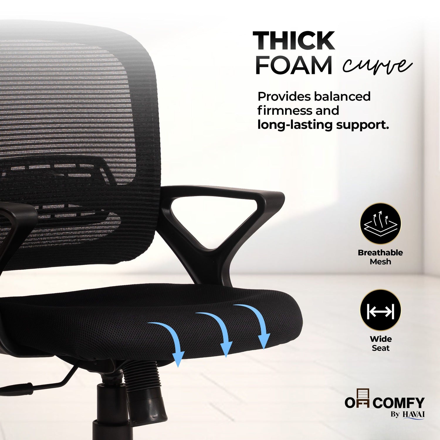 HAVAI Flame Back Low Back Ergonomic Mesh Office Chair |  Single Lock Tilt Mechanism | Mild Steel EPC Base |  Class 4 Gaslift | Fixed Armrests | 50mm Casters | Breathable Mesh Back