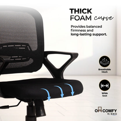 HAVAI Flame Back Low Back Ergonomic Mesh Office Chair |  Single Lock Tilt Mechanism | Mild Steel EPC Base |  Class 4 Gaslift | Fixed Armrests | 50mm Casters | Breathable Mesh Back
