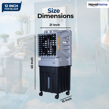 HAVAI Thunder-75 Tower Air Cooler | 70L Tank | 12″ Blade | Ideal for 150 sq ft Rooms | 130W Power | 10 ft Air Throw | 1350 RPM | Auto-Louver | 3-Speed | 1-Year On-Site Motor Warranty (Black &amp; Grey)