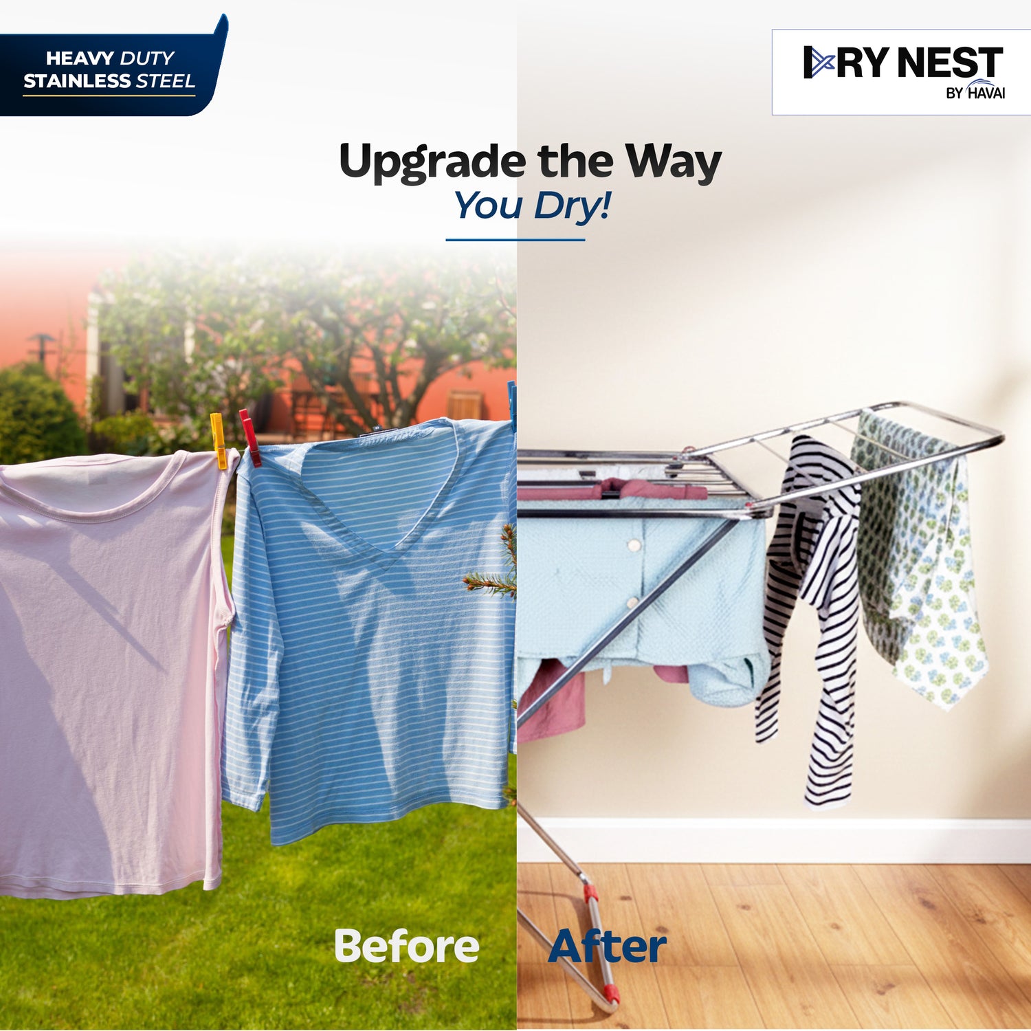 DryNest by HAVAI – 3.5 KG Premium Clothes Drying Stand | 3-Way Foldable Airer | 20 Rust-Free Steel Drying Rails | Heavy-Duty &amp; Portable | 1-Year Warranty | Balcony &amp; Indoor Friendly