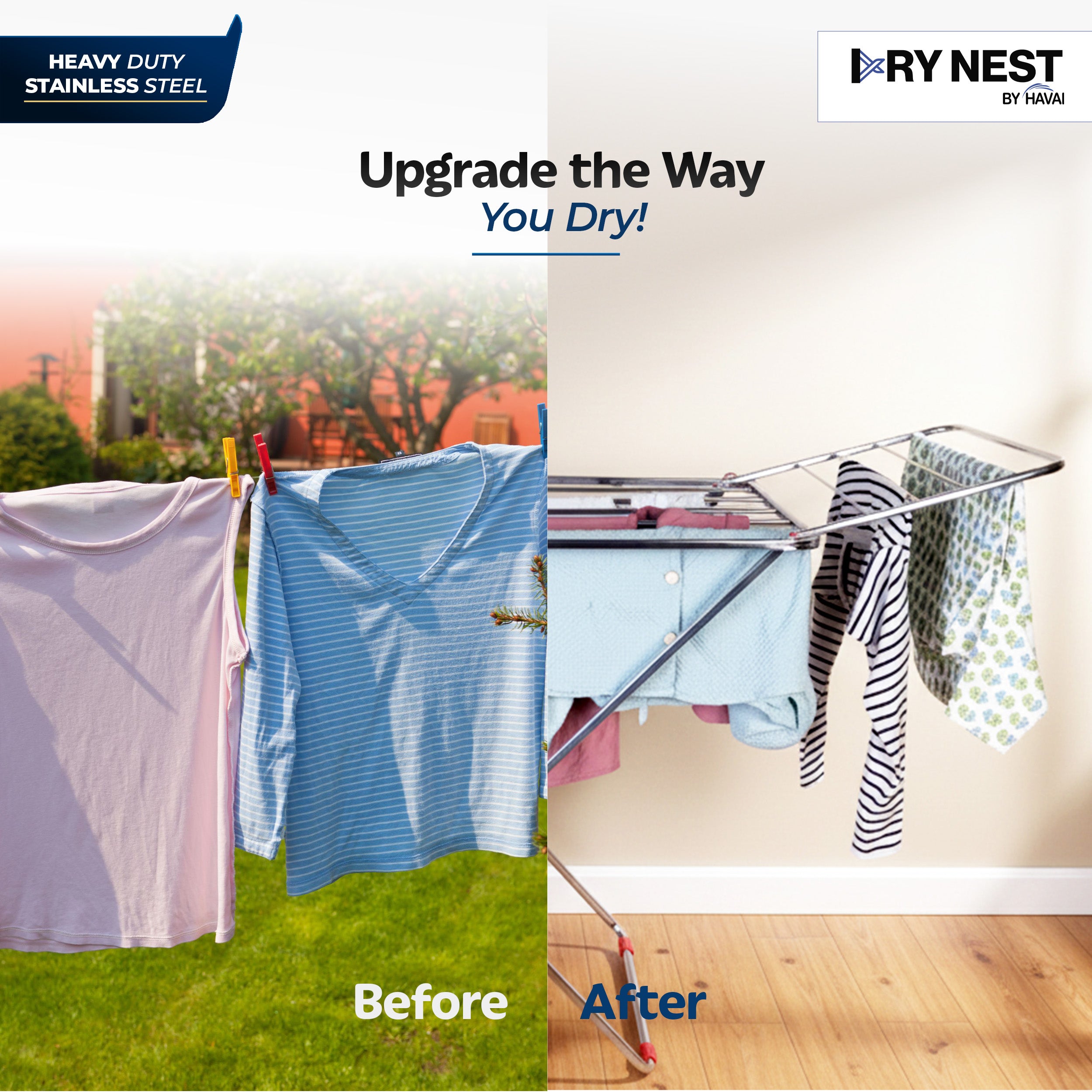 DryNest by HAVAI – 3.5 KG Premium Clothes Drying Stand | 3-Way Foldable Airer | 20 Rust-Free Steel Drying Rails | Heavy-Duty &amp; Portable | 1-Year Warranty | Balcony &amp; Indoor Friendly