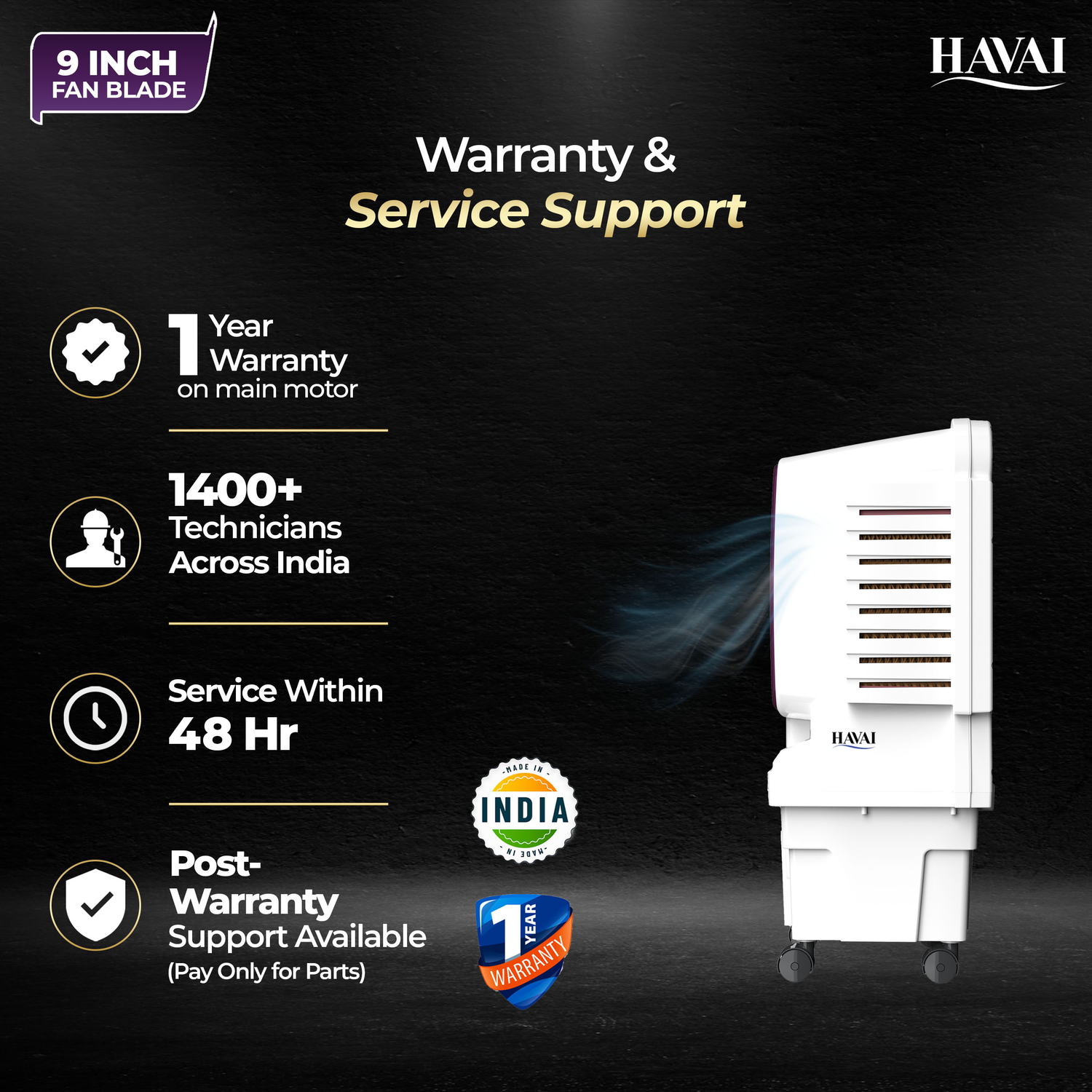 HAVAI Arizona 9 Mini Personal Air Cooler | India’s First 9-Inch Blade Cooler | 2600 RPM | 5 Ft Air Throw | 3-Side Honeycomb | 12L Tank | Motorised Louvers | 120W | Ideal for 50 Sq Ft