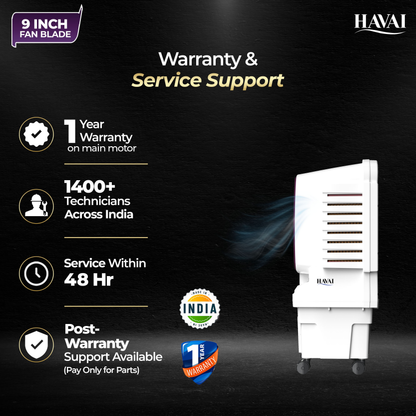 HAVAI Arizona 9 Mini Personal Air Cooler | India’s First 9-Inch Blade Cooler | 2600 RPM | 5 Ft Air Throw | 3-Side Honeycomb | 12L Tank | Motorised Louvers | 120W | Ideal for 50 Sq Ft