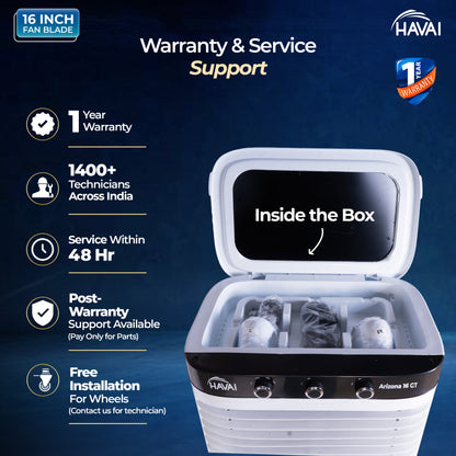 HAVAI Arizona 16 GT Desert Air Cooler | 80L Tank | 16” Aerodynamic Fan | 3-Side Thick Honeycomb | Glass Top with Ice Chamber | Smart Dust-Filter Inlet | 5 Castors | 3300 m³/hr | 1 Year On-Site Warranty