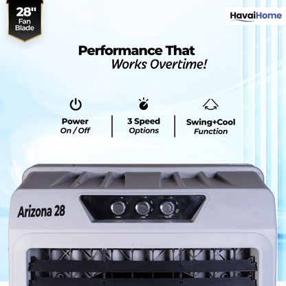 HAVAI Arizona 28 Industrial &amp; Commercial Air Cooler | 28-Inch Engineered 3-Leaf Blade | 10,000 m³/hr Air Delivery | 150L Tank | 500W Motor | 40 Ft Air Throw | Covers 700 Sq. Ft. | Finger Pull Drain Plug | 1-Year Warranty