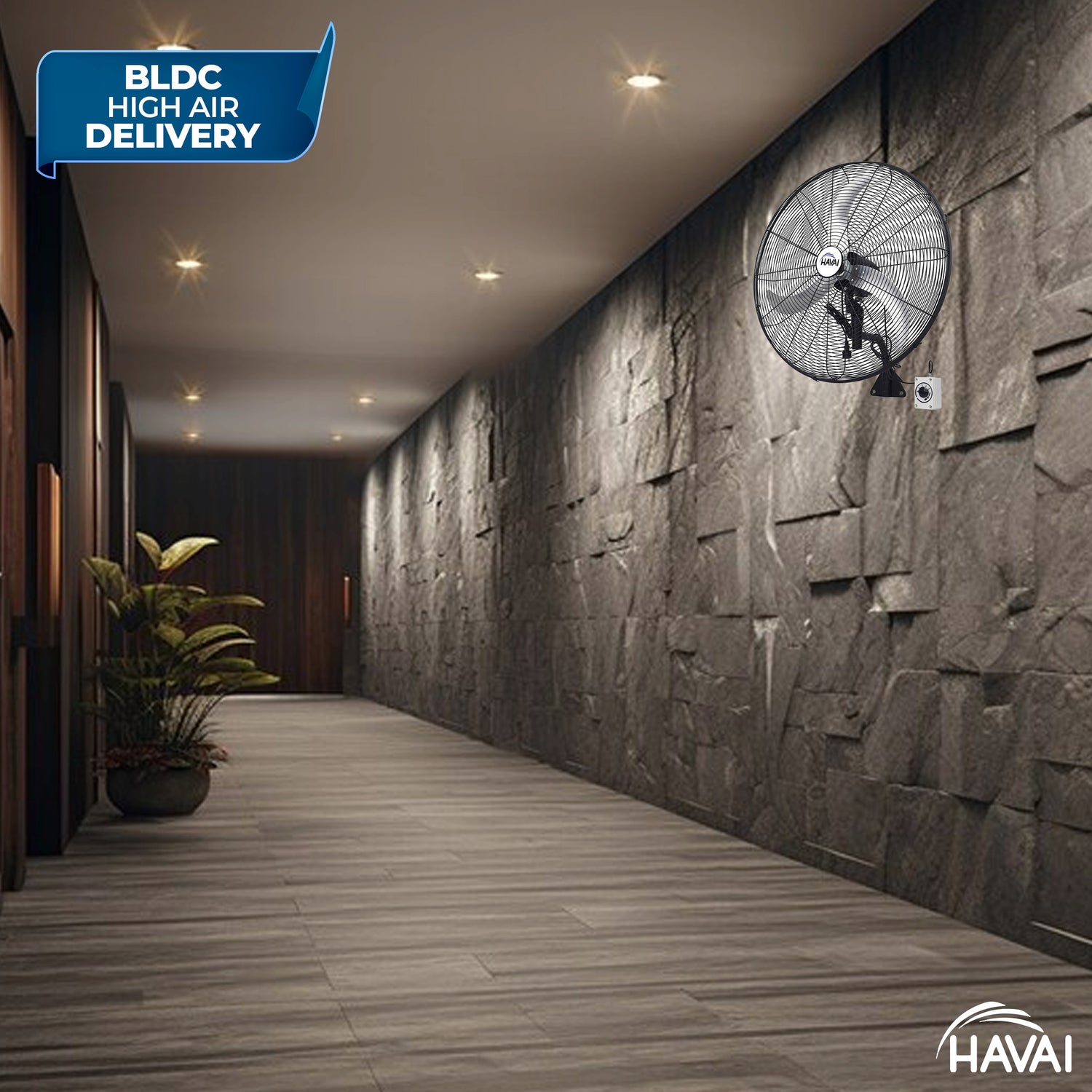HAVAI 20&quot; BLDC High-Speed Wall-Mount Fan – 3-Blade Design, Energy Efficient (20W-120W), 700-1400 RPM, 11,000 M³/Hr Airflow, 45-Foot Air Throw, 4-Speed Control, 2-Year Warranty