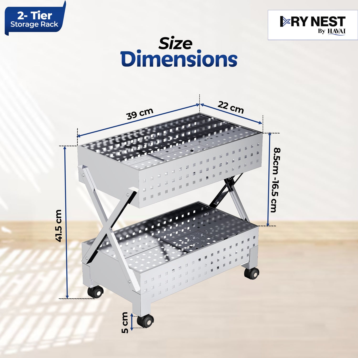 HAVAI Stainless Steel Multipurpose Storage Trolley with Wheels (Chrome, 2)