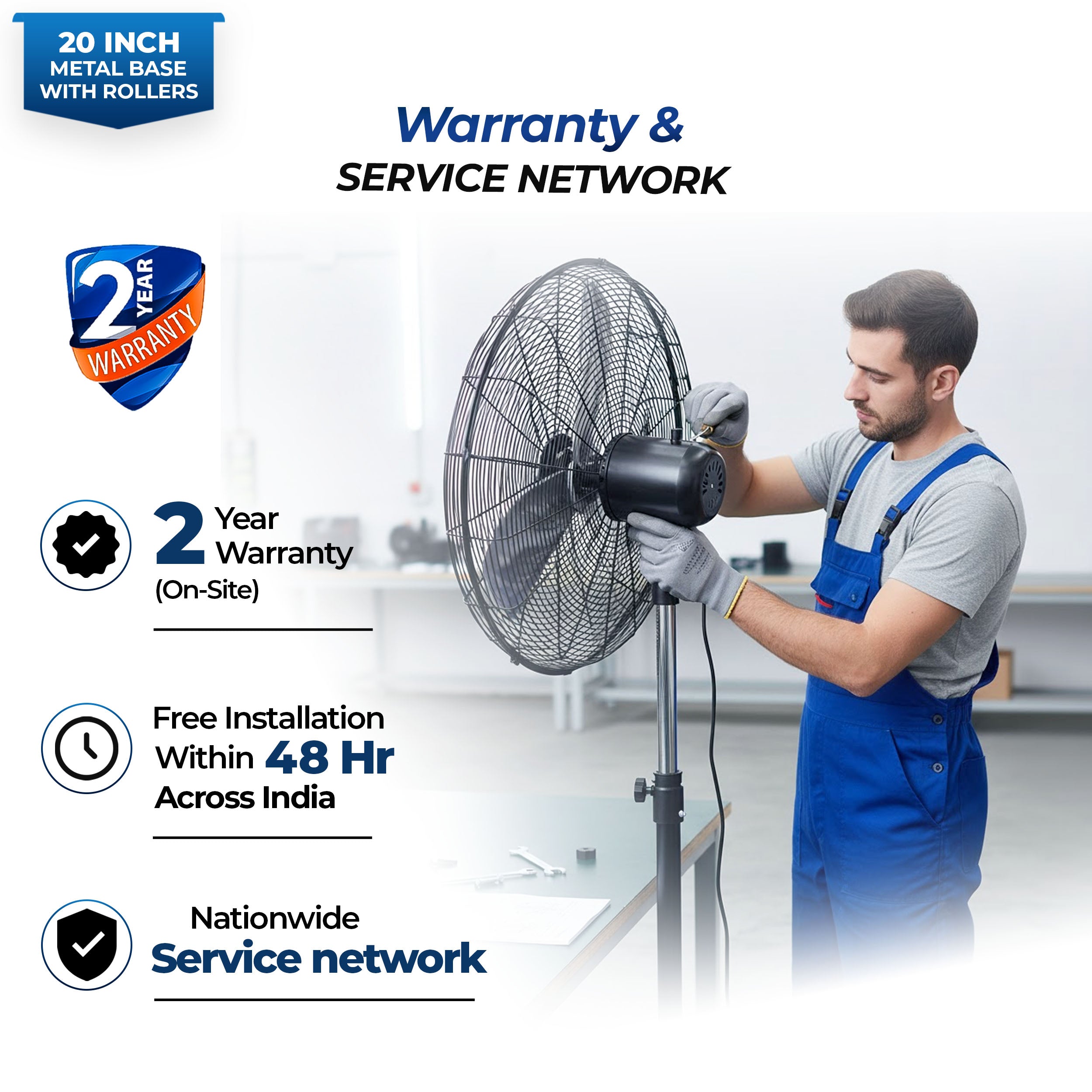 HAVAI 20-Inch Commercial BLDC Pedestal Fan (20–120W) | 2mm Aluminium Blades | Metal Base with 4 Lockable Industrial Wheels | Fingerproof Safety Grill | 4-Speed | 2-Year On-Site Warranty