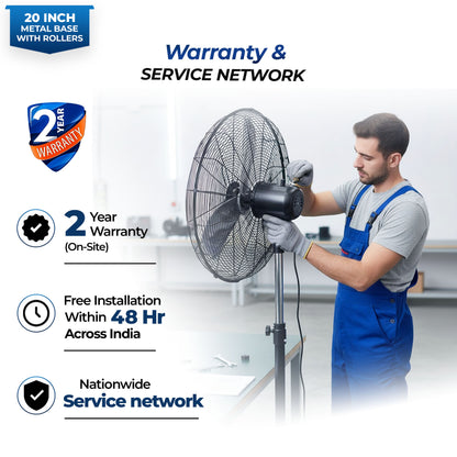 HAVAI 20-Inch Commercial BLDC Pedestal Fan (20–120W) | 2mm Aluminium Blades | Metal Base with 4 Lockable Industrial Wheels | Fingerproof Safety Grill | 4-Speed | 2-Year On-Site Warranty