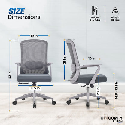 Havai Flexa Mid Back Executive Office Chair | Ergonomic Mesh - Grey