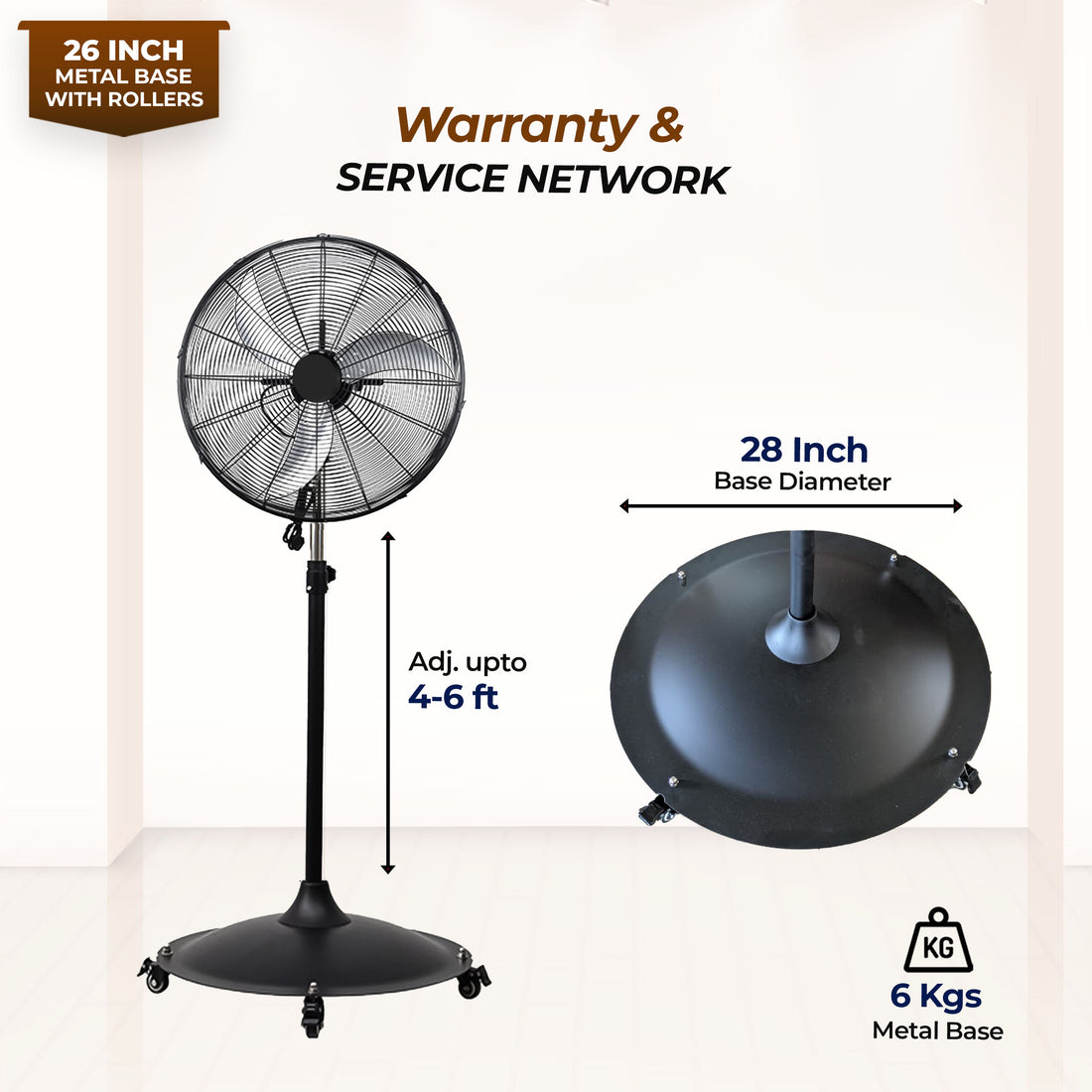 HAVAI 26-Inch Commercial BLDC Pedestal Fan (30–130W) | 2mm Aluminium Blades | Heavy-Duty Metal Base with 4 Lockable Industrial Wheels | Fingerproof Grill | High Airflow | 2-Year On-Site Warranty
