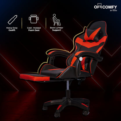 HAVAI Vortex Red Gaming Chair | Ergonomic High Back Computer Chair with Linkage Armrests | Reclining &amp; Folding Backrest | Premium 0.55mm PVC Upholstery | High Density Foam Cushion | Class 1 Gas Lift | 320mm Nylon Base | Heavy Duty Wheels | (Red &amp; Black)