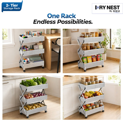 HAVAI Stainless Steel Multipurpose Storage Trolley with Wheels (Chrome, 3)