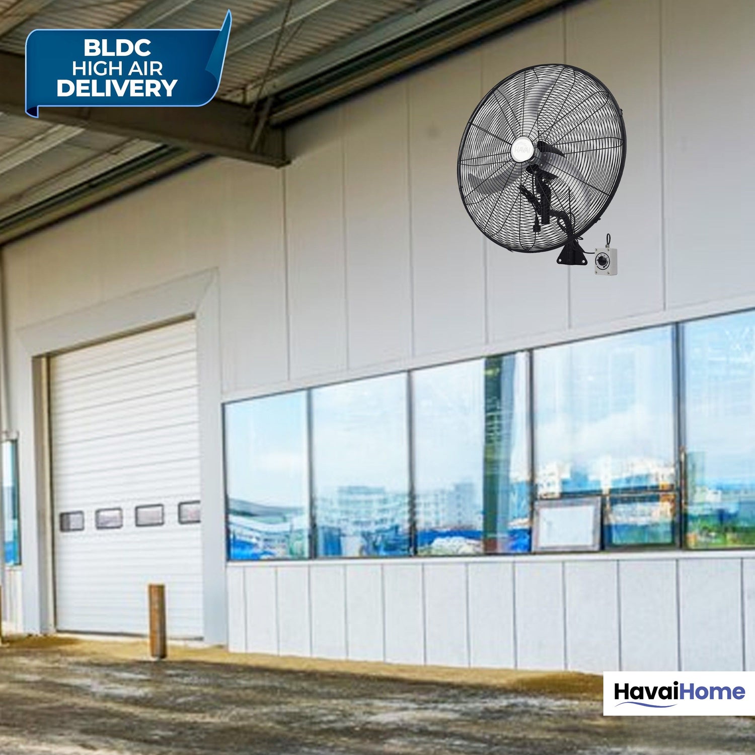 20" BLDC High-Speed Wall-Mount Fan – 3-Blade Design, Energy Efficient (20W-120W), 700-1400 RPM, 11,000 M³/Hr Airflow, 45-Foot Air Throw, 4-Speed Control, 2-Year Warranty