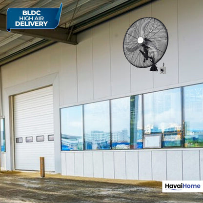20" BLDC High-Speed Wall-Mount Fan – 3-Blade Design, Energy Efficient (20W-120W), 700-1400 RPM, 11,000 M³/Hr Airflow, 45-Foot Air Throw, 4-Speed Control, 2-Year Warranty