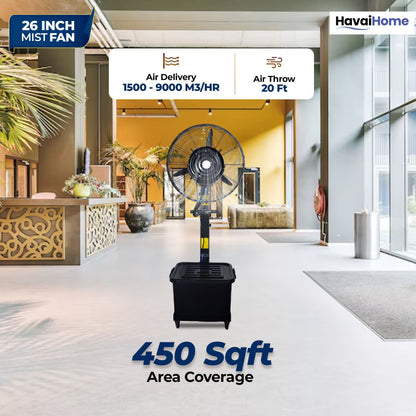 26″ Commercial Mist Fan, 260W Copper Motor | 10m Spray | Manual Mist Control | Aluminium Blade | Finger-Proof Grill | 41L Tank | Fixed 6ft Height | 48-Hour Installation &amp; 1-Year Warranty