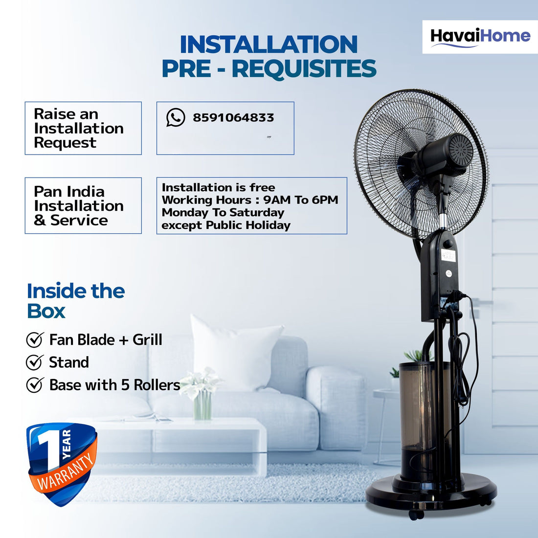 RED X 18" BLDC Mist Pedestal Fan – High-Speed, Remote &amp; Touch Control, 4.5L Tank, 75W Power, 350 Sq Ft Coverage, Easy Install, Black