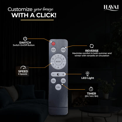 HAVAI Spinel BLDC Ceiling Fan with Decorative Ring | 1200mm, 3 Blades, 27W | Remote Control &amp; 9W LED Light | 2 Years Warranty | Pearl White
