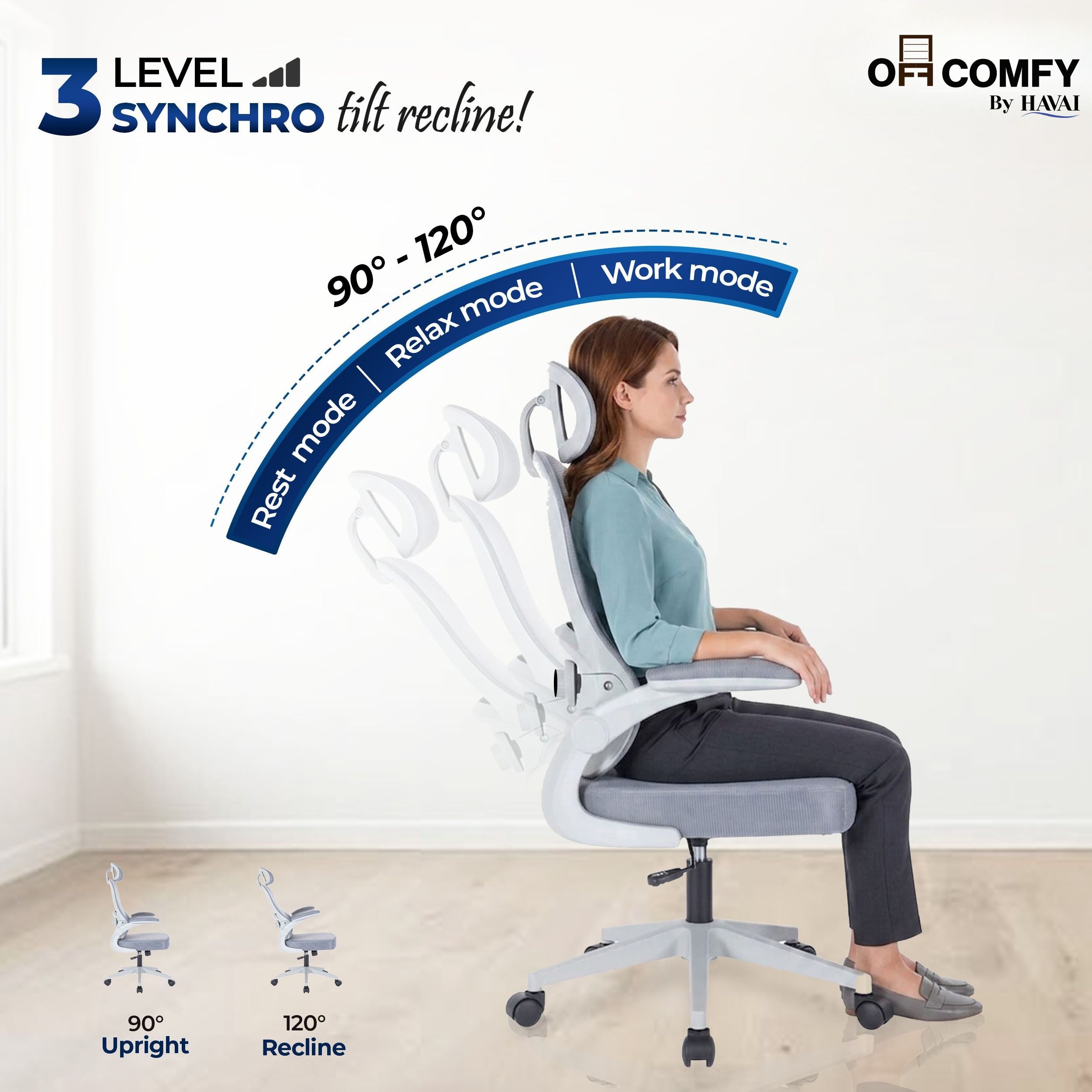 HAVAI LUMA GREY Ergonomic Mesh Office Chair | Mid Back | Breathable Net Fabric | Height Adjustable | Class 2 Gas Lift | Nylon Base | Smooth Wheels | WFH &amp; Office