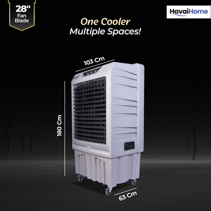 HAVAI Arizona 28 Industrial &amp; Commercial Air Cooler | 28-Inch Engineered 3-Leaf Blade | 10,000 m³/hr Air Delivery | 150L Tank | 500W Motor | 40 Ft Air Throw | Covers 700 Sq. Ft. | Finger Pull Drain Plug | 1-Year Warranty