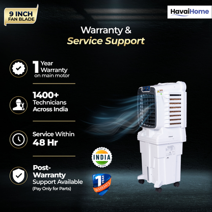 HAVAI Arizona 9 Personal Air Cooler | 9-Inch Blade | 25L Tank | 3-Side Honeycomb Pads | Motorised Louvers | White