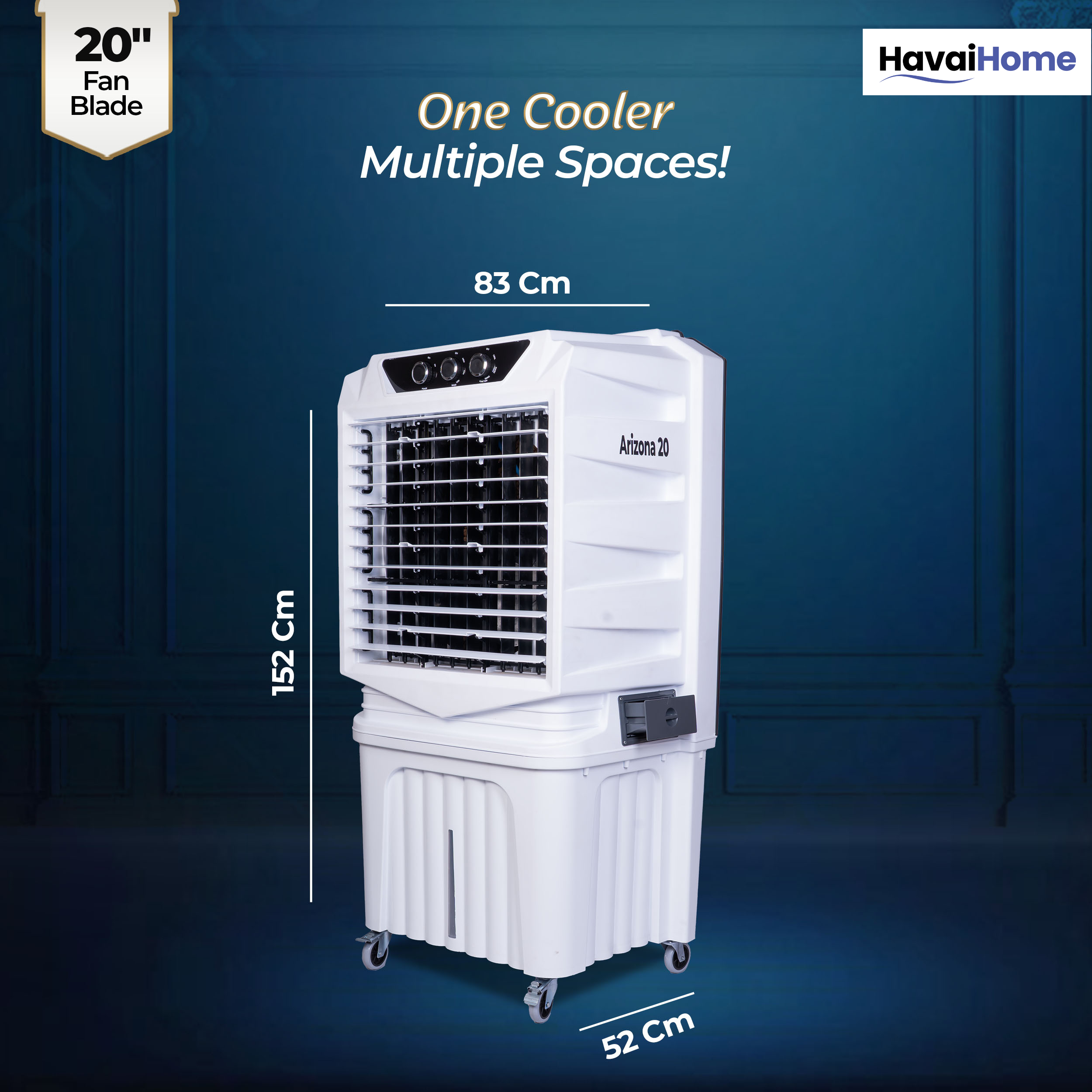 HAVAI Arizona 20 Desert Air Cooler | 120L Water Tank | 20-Inch Metal Blade | 4800 m³/hr Air Delivery | 35 Ft Air Throw | Double Bearing Low Noise Motor | Thick Honeycomb Pads | Covers up to 500 Sq Ft | 1 Year On-Site Warranty