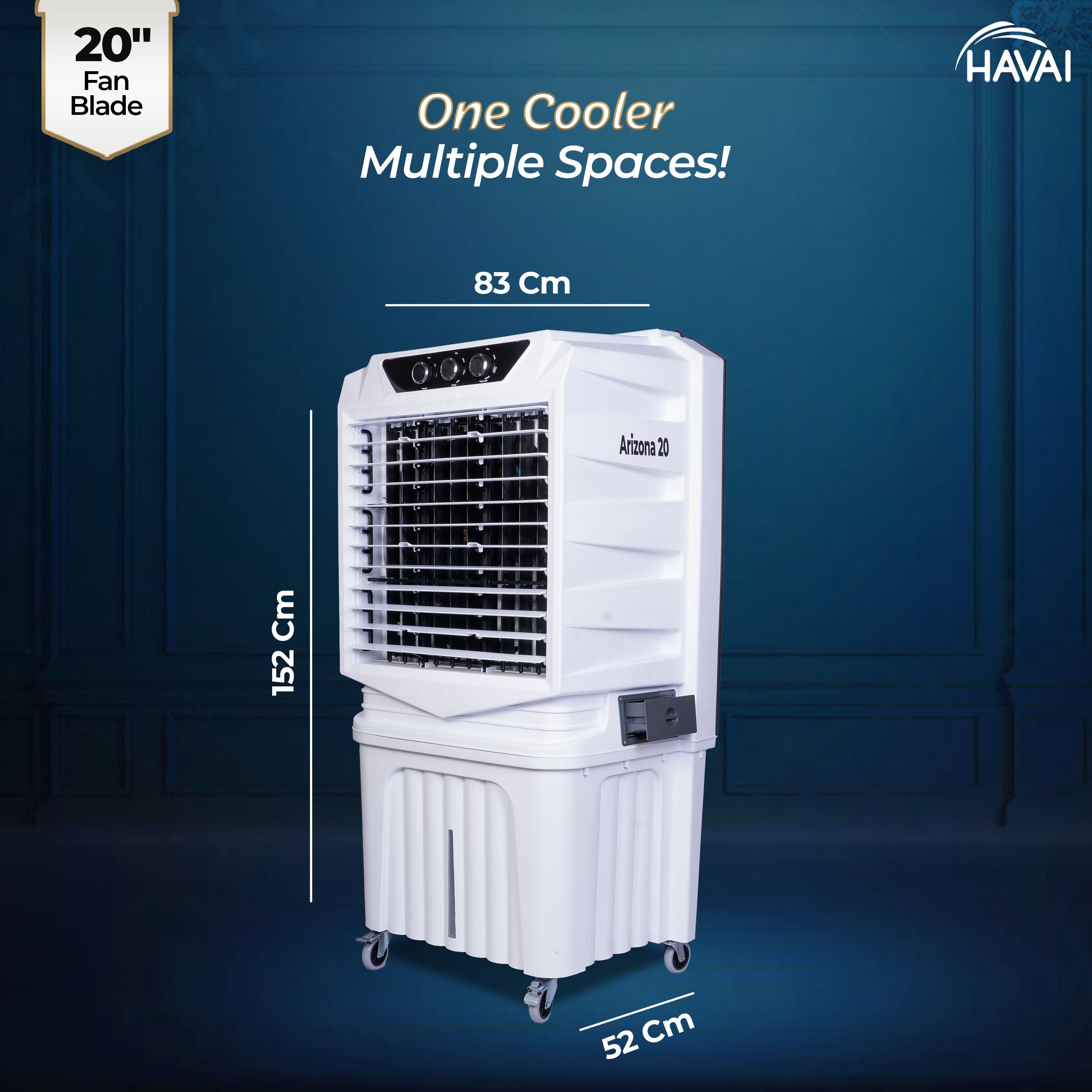 HAVAI Arizona 20 Desert Air Cooler | 120L Water Tank | 20-Inch Metal Blade | 4800 m³/hr Air Delivery | 35 Ft Air Throw | Double Bearing Low Noise Motor | Thick Honeycomb Pads | Covers up to 500 Sq Ft | 1 Year On-Site Warranty