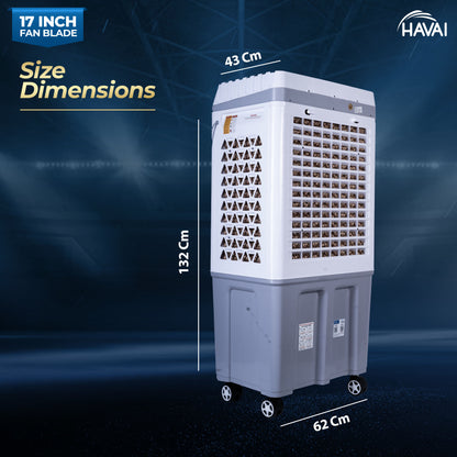 HAVAI Thunder 17+ Desert Cooler | 100L Tank | 17-Inch Fan Blade | 3-Side Honeycomb Pads | Heavy-Duty 110 Dia 32mm Motor | Auto Swing | 1-Year Motor Warranty &amp; Post-Warranty Service | White &amp; Brown
