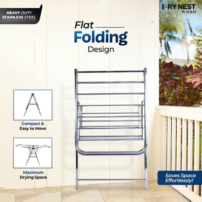 DryNest by Havai – 4.1 KG Heavy Duty Foldable Cloth Drying Stand | Premium Rust-Free Stainless Steel Laundry Rack with Strong Steel Rods | Indoor, Outdoor &amp; Balcony Use | Portable Clothes Dryer Stand