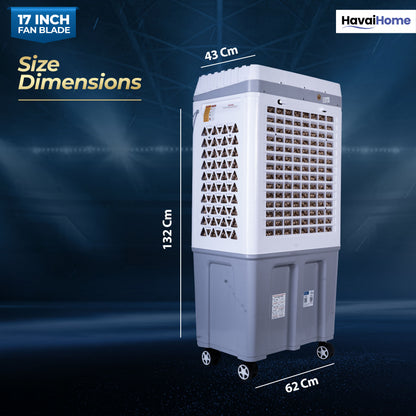 HAVAI Thunder 17+ Desert Cooler | 100L Tank | 17-Inch Fan Blade | 3-Side Honeycomb Pads | Heavy-Duty 110 Dia 32mm Motor | Auto Swing | 1-Year Motor Warranty &amp; Post-Warranty Service | White &amp; Brown
