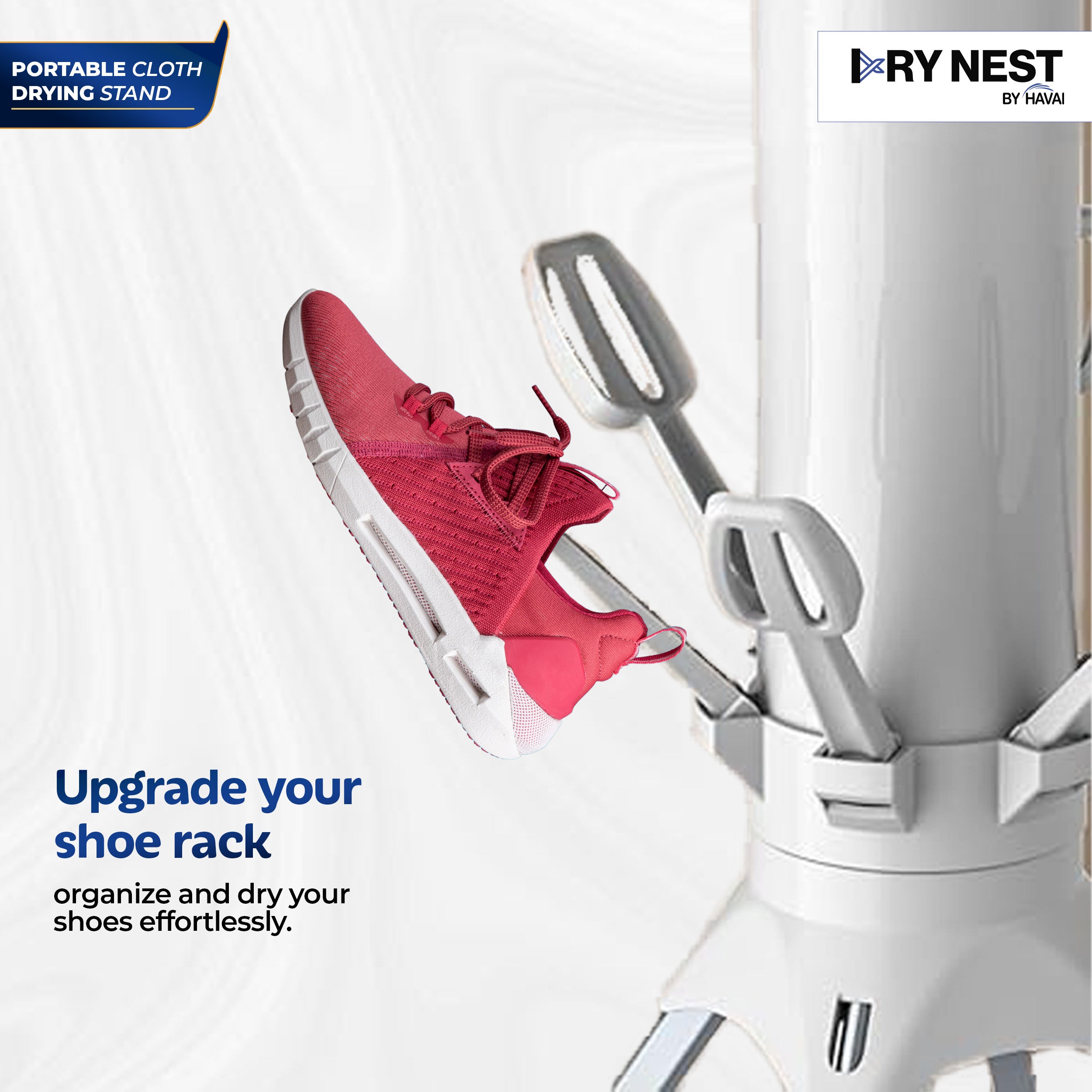 HAVAI Octopus Foldable Rotating Cloth Drying Rack | 360° Multi-Layer Laundry Stand with Lockable Wheels &amp; Strong Load Capacity | Space-Saving Indoor/Outdoor Clothes Hanger for Home Balcony (White)