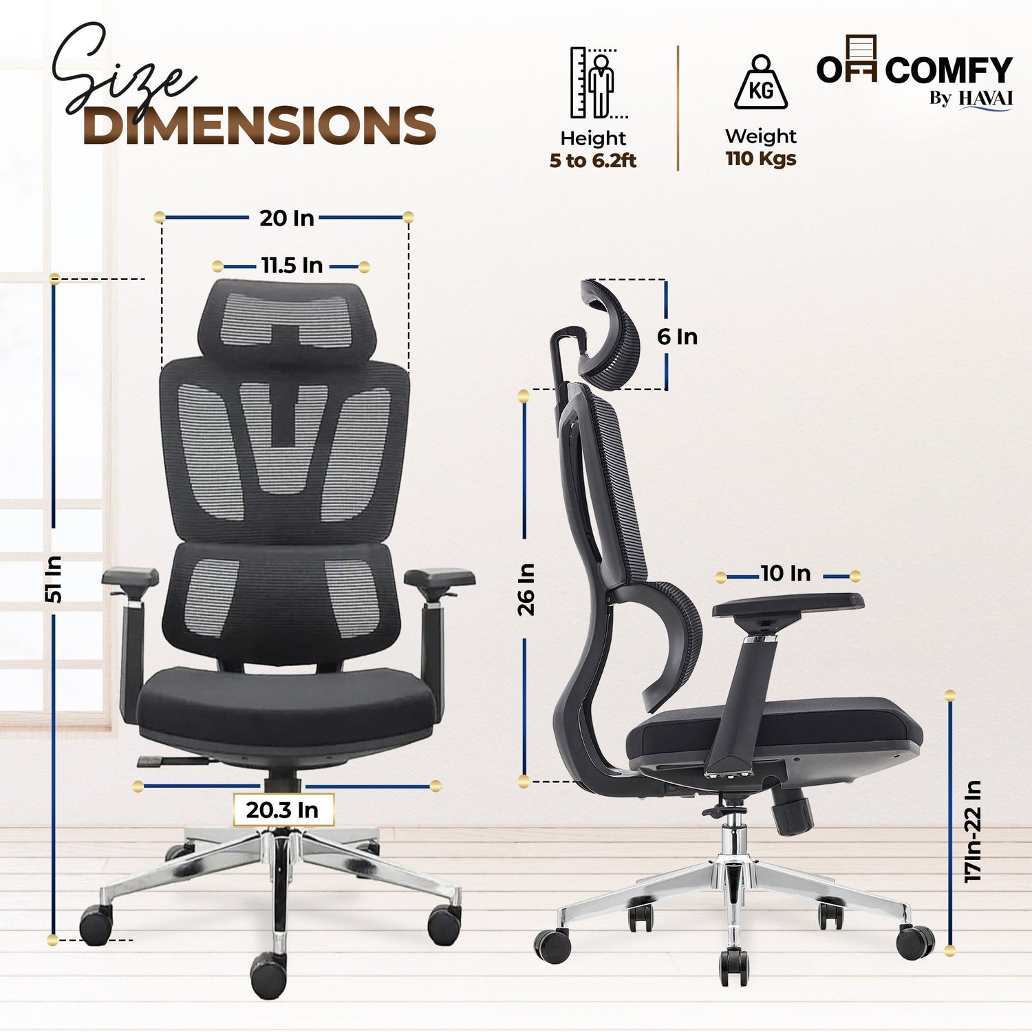 HAVAI Neo High Back Ergonomic Mesh Office Chair |  Multi-Lock Mechanism | Chrome Base | 3D Armrests with PU Pads  | Adjustable Headrest | Breathable Mesh Back (Black