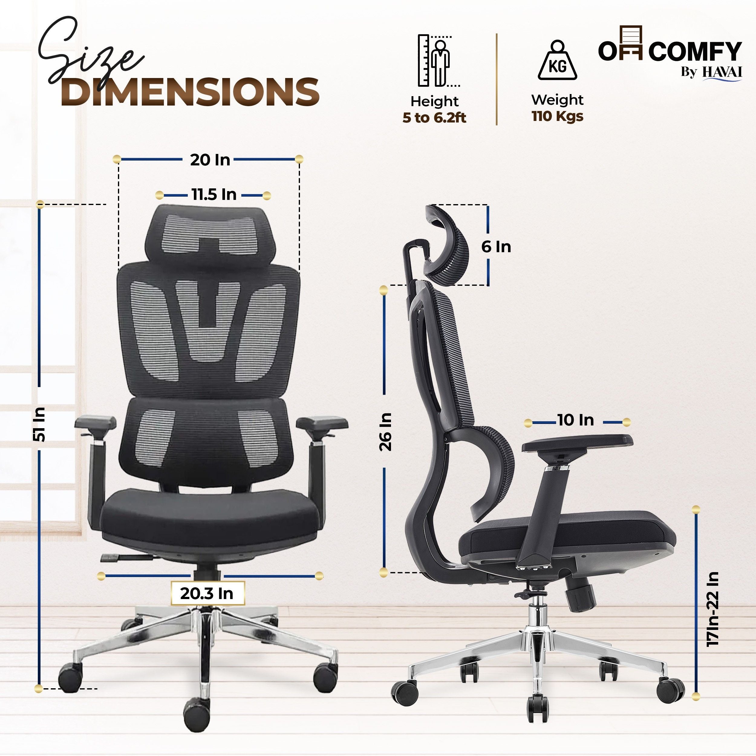 HAVAI Neo High Back Ergonomic Mesh Office Chair |  Multi-Lock Mechanism | Chrome Base | 3D Armrests with PU Pads  | Adjustable Headrest | Breathable Mesh Back (Black